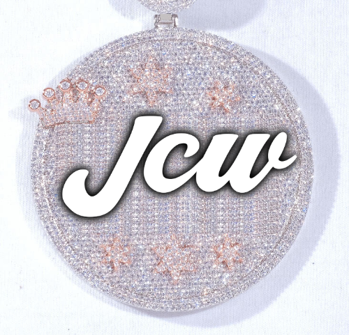 CUSTOM LETTER NECKLACE 3D BIG CROWN DISC