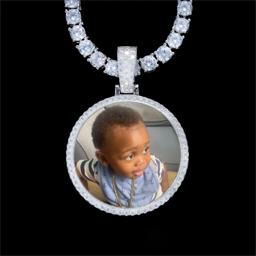 925S & VVS Moissanite 3D Circle Custom Picture Pendant