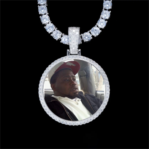 925S & VVS Moissanite 3D Circle Custom Picture Pendant