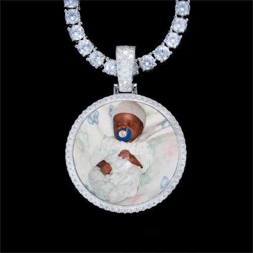 925S & VVS Moissanite 3D Circle Custom Picture Pendant