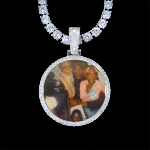 925S & VVS Moissanite 3D Circle Custom Picture Pendant