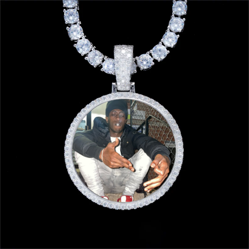925S & VVS Moissanite 3D Circle Custom Picture Pendant