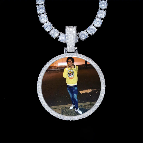 925S & VVS Moissanite 3D Circle Custom Picture Pendant