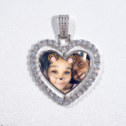 3D Spinning 2-Faced Heart Custom Picture Pendant