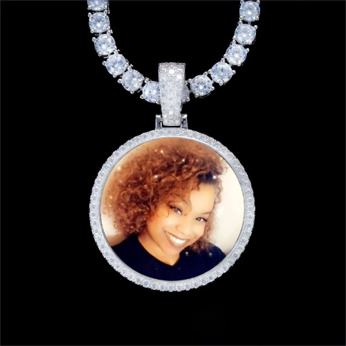 925S & VVS Moissanite 3D Circle Custom Picture Pendant