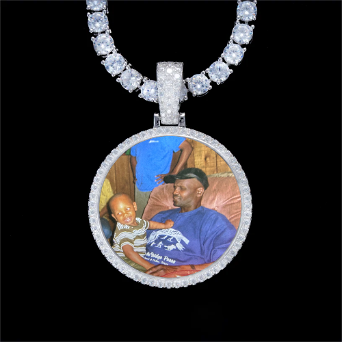 925S & VVS Moissanite 3D Circle Custom Picture Pendant