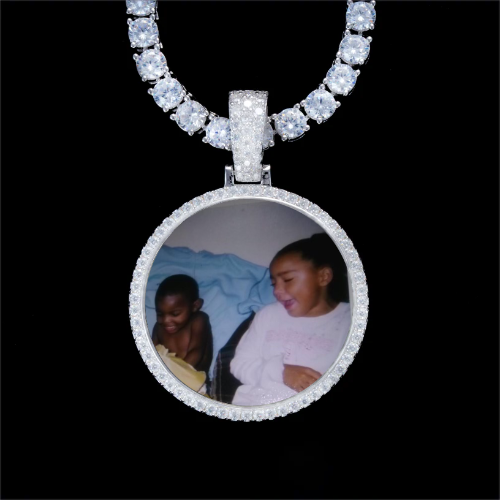 925S & VVS Moissanite 3D Circle Custom Picture Pendant