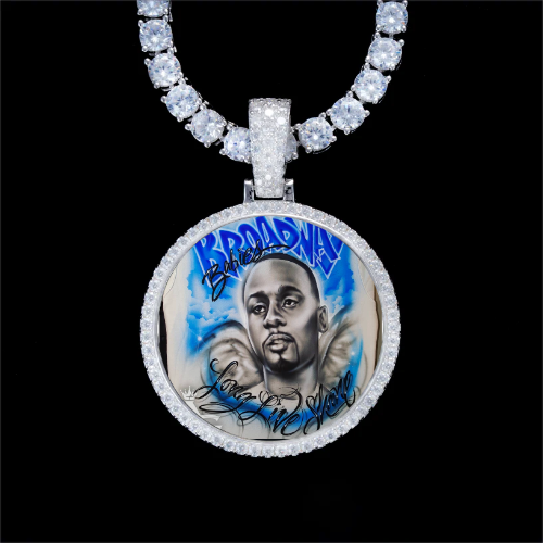 925S & VVS Moissanite 3D Circle Custom Picture Pendant