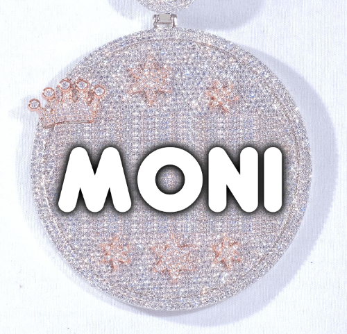 CUSTOM LETTER NECKLACE 3D BIG CROWN DISC