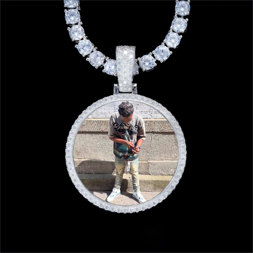 925S & VVS Moissanite 3D Circle Custom Picture Pendant