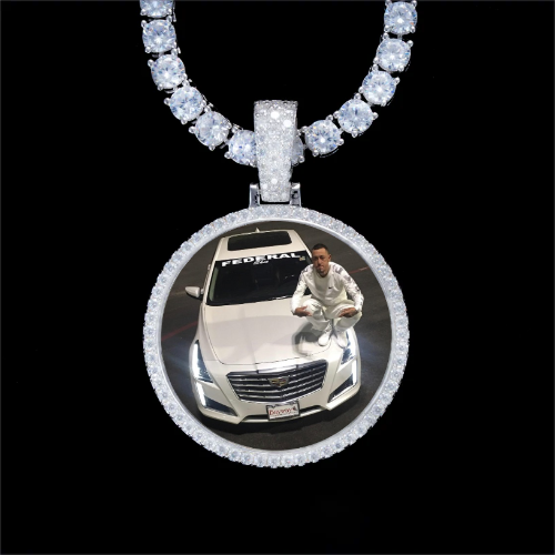 925S & VVS Moissanite 3D Circle Custom Picture Pendant