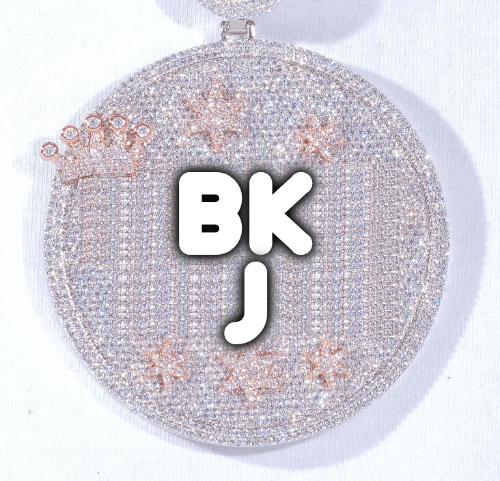 CUSTOM LETTER NECKLACE 3D BIG CROWN DISC