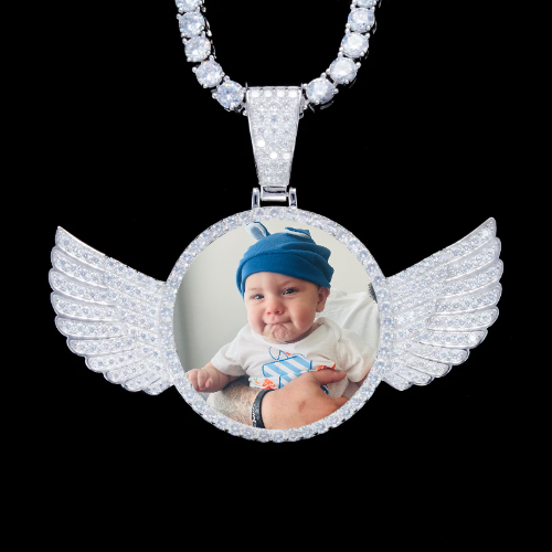 925S & VVS Moissanite 3D Wing Custom Picture Pendant