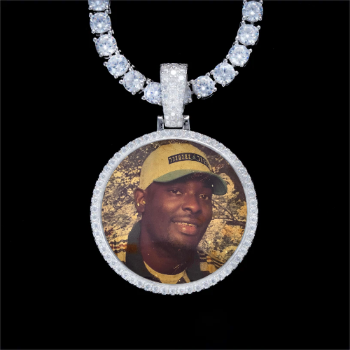 925S & VVS Moissanite 3D Circle Custom Picture Pendant
