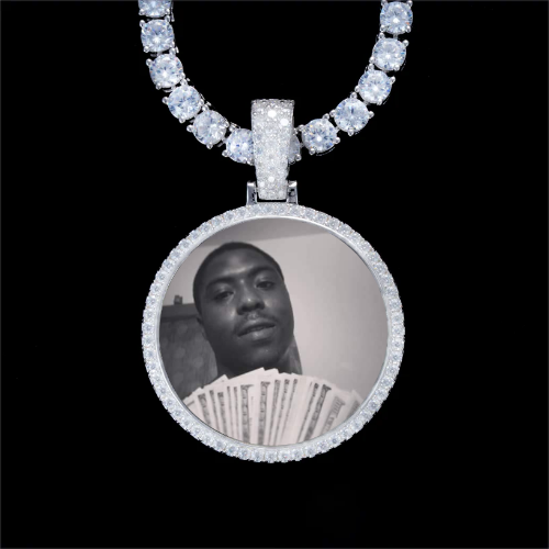 925S & VVS Moissanite 3D Circle Custom Picture Pendant