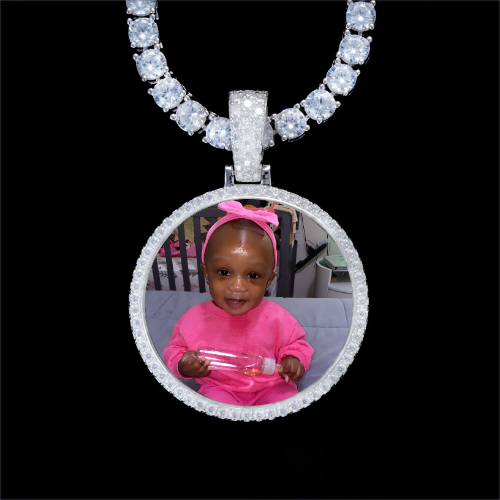 925S & VVS Moissanite 3D Circle Custom Picture Pendant