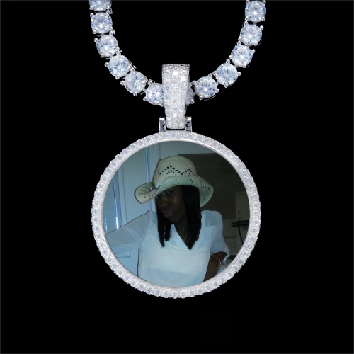 925S & VVS Moissanite 3D Circle Custom Picture Pendant