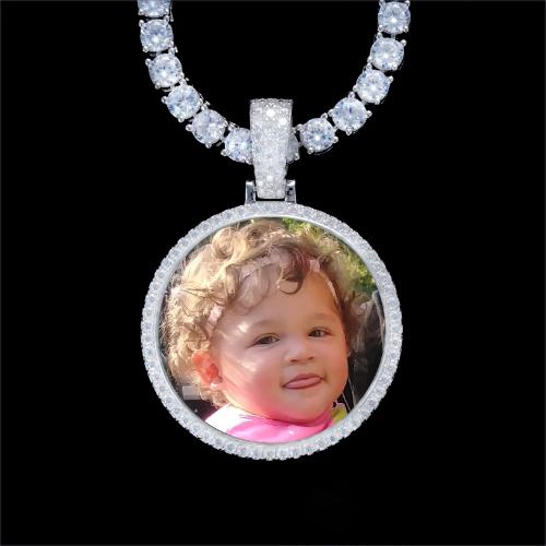 925S & VVS Moissanite 3D Circle Custom Picture Pendant