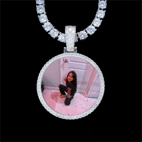 925S & VVS Moissanite 3D Circle Custom Picture Pendant