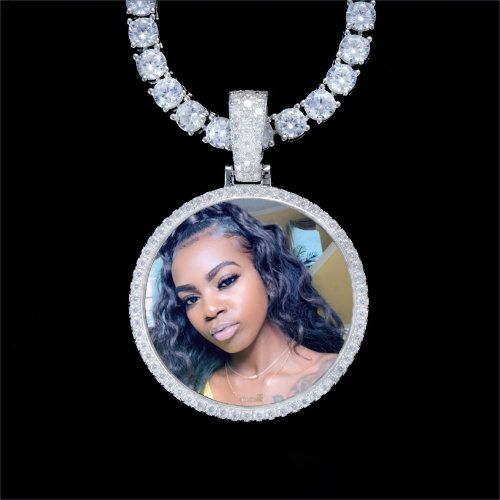 925S & VVS Moissanite 3D Circle Custom Picture Pendant