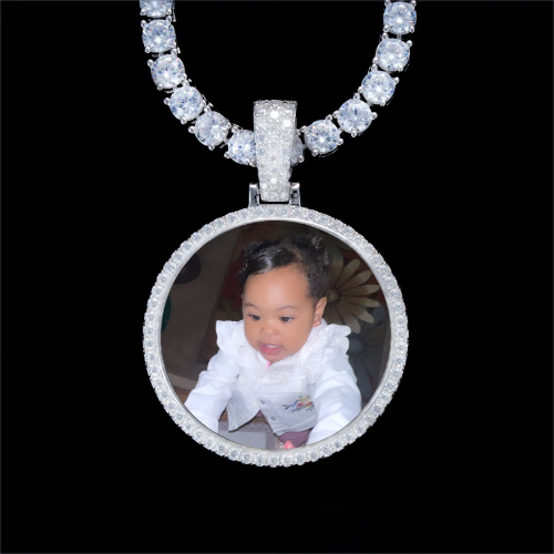 925S & VVS Moissanite 3D Circle Custom Picture Pendant
