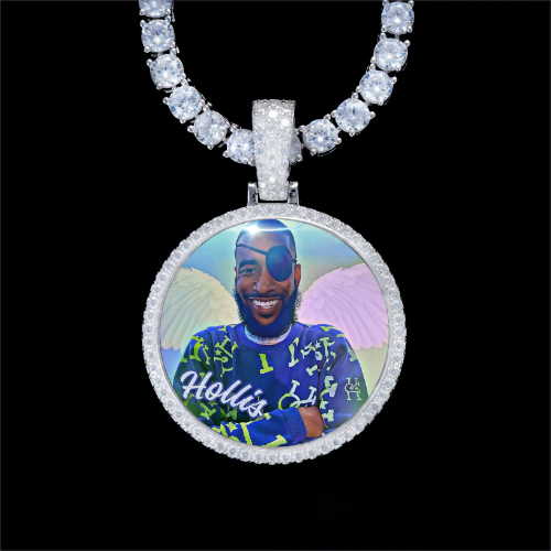 925S & VVS Moissanite 3D Circle Custom Picture Pendant