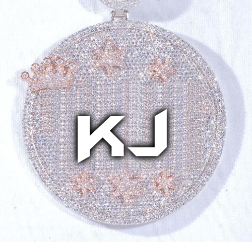 CUSTOM LETTER NECKLACE 3D BIG CROWN DISC