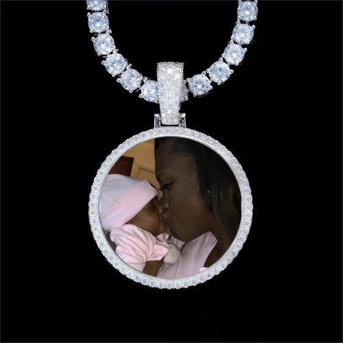 925S & VVS Moissanite 3D Circle Custom Picture Pendant