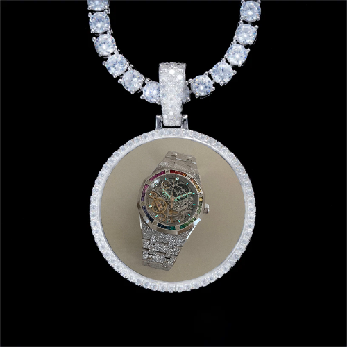 925S & VVS Moissanite 3D Circle Custom Picture Pendant