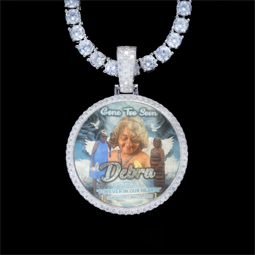 925S & VVS Moissanite 3D Circle Custom Picture Pendant