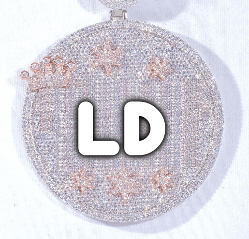 CUSTOM LETTER NECKLACE 3D BIG CROWN DISC
