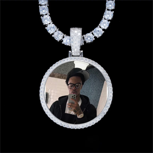 925S & VVS Moissanite 3D Circle Custom Picture Pendant