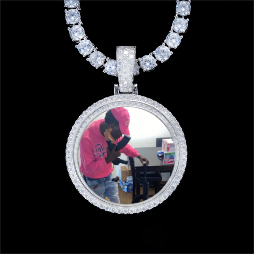 925S & VVS Moissanite 3D Circle Custom Picture Pendant