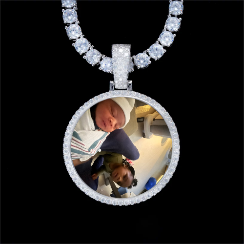 925S & VVS Moissanite 3D Circle Custom Picture Pendant