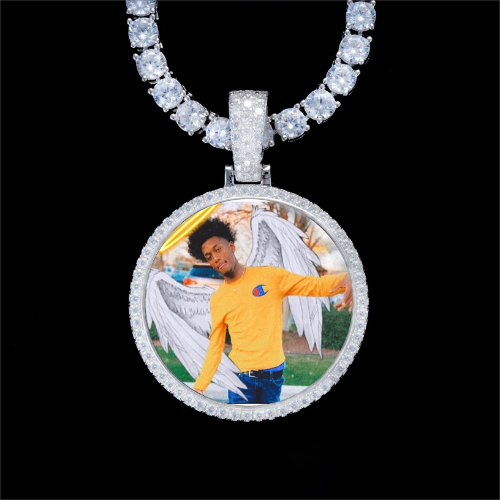 925S & VVS Moissanite 3D Circle Custom Picture Pendant