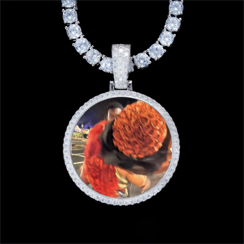 925S & VVS Moissanite 3D Circle Custom Picture Pendant