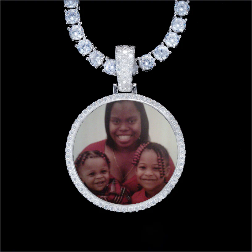 925S & VVS Moissanite 3D Circle Custom Picture Pendant