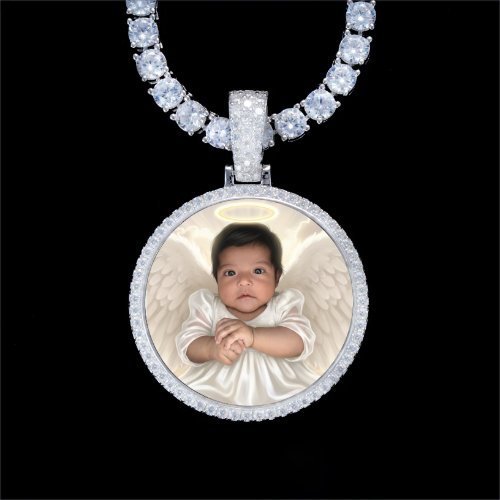925S & VVS Moissanite 3D Circle Custom Picture Pendant