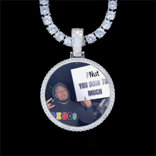 925S & VVS Moissanite 3D Circle Custom Picture Pendant