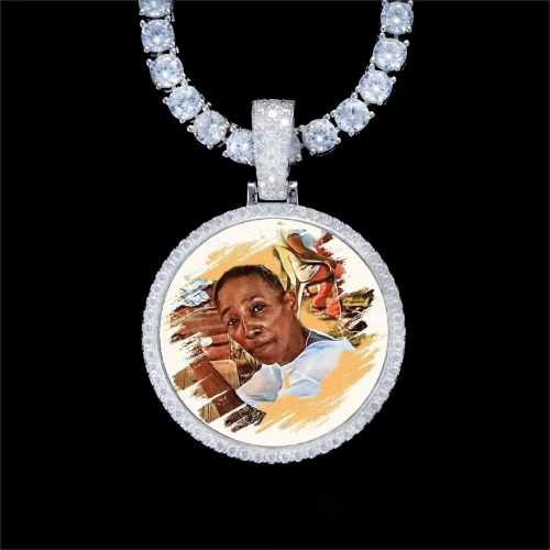 925S & VVS Moissanite 3D Circle Custom Picture Pendant