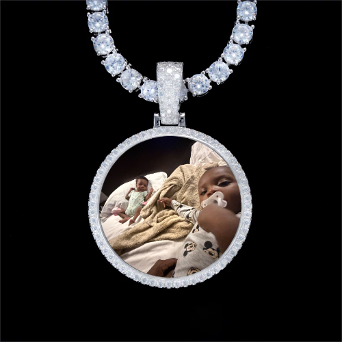 925S & VVS Moissanite 3D Circle Custom Picture Pendant