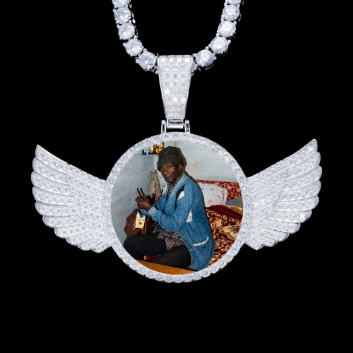 925S & VVS Moissanite 3D Wing Custom Picture Pendant