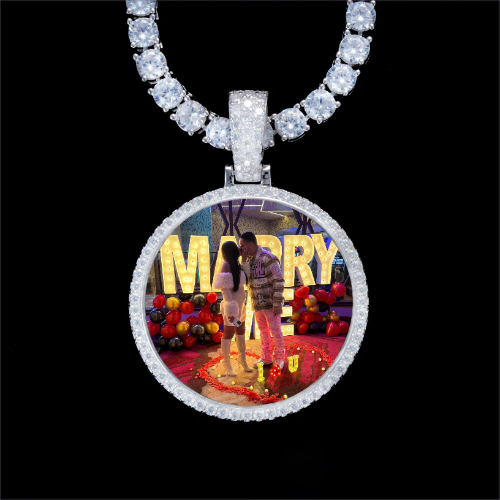 925S & VVS Moissanite 3D Circle Custom Picture Pendant