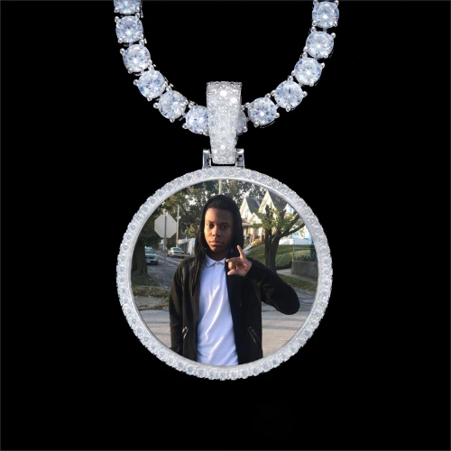 925S & VVS Moissanite 3D Circle Custom Picture Pendant