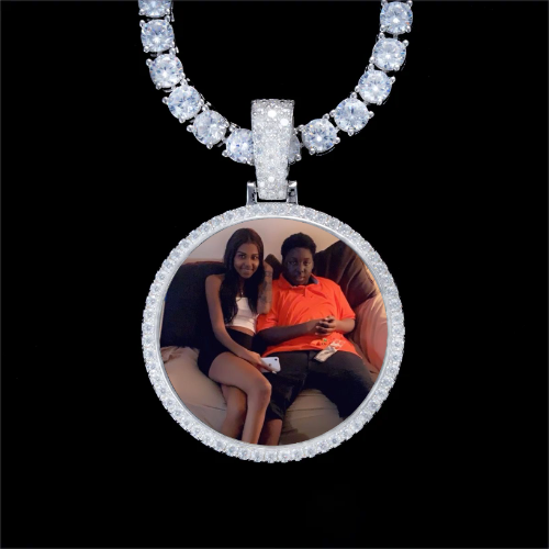 925S & VVS Moissanite 3D Circle Custom Picture Pendant