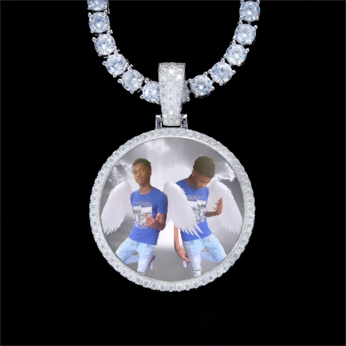 925S & VVS Moissanite 3D Circle Custom Picture Pendant