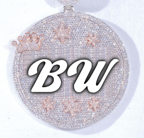 CUSTOM LETTER NECKLACE 3D BIG CROWN DISC