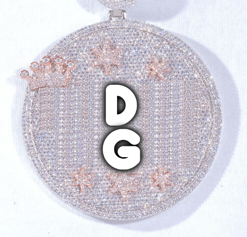 CUSTOM LETTER NECKLACE 3D BIG CROWN DISC