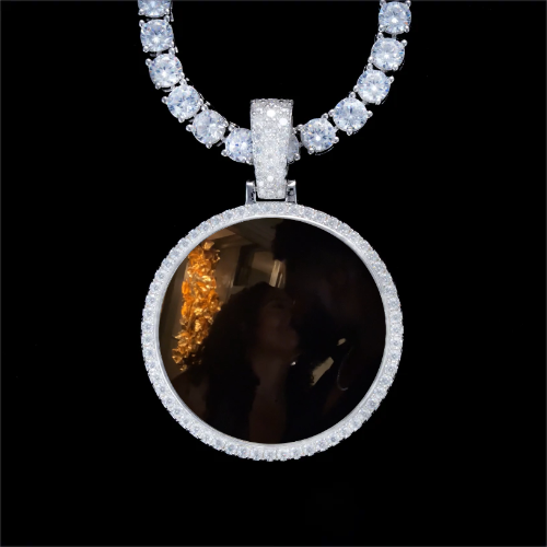 925S & VVS Moissanite 3D Circle Custom Picture Pendant