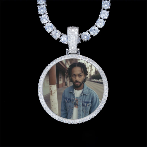 925S & VVS Moissanite 3D Circle Custom Picture Pendant